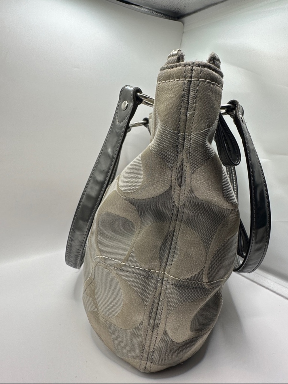 Coach Poppy Hallie Silver Signature Canvas Shoulder Bag - Picture 8 of 12